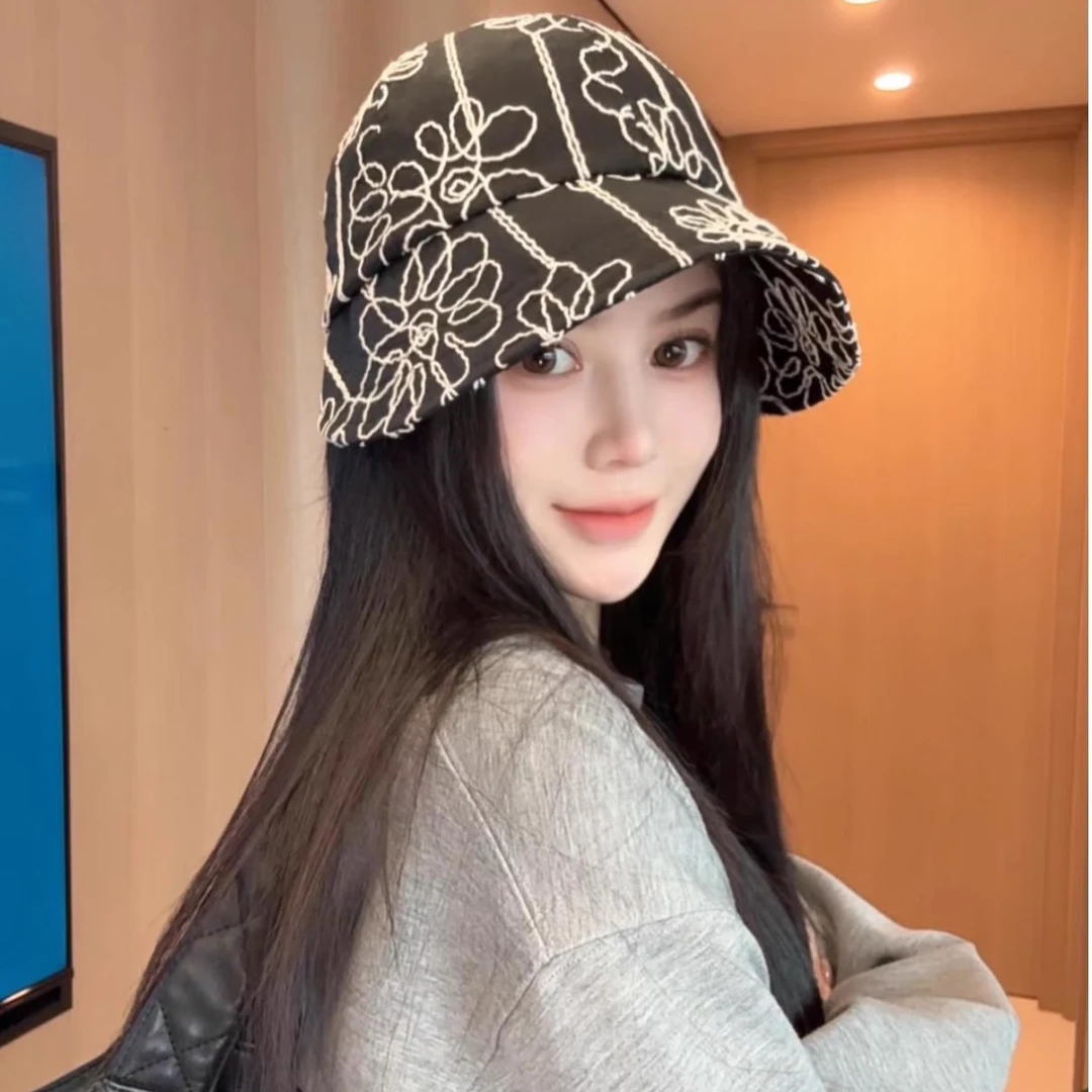 韩版文艺花朵渔夫帽子女春夏季户外宽檐遮阳防晒帽显脸小鸭舌帽女