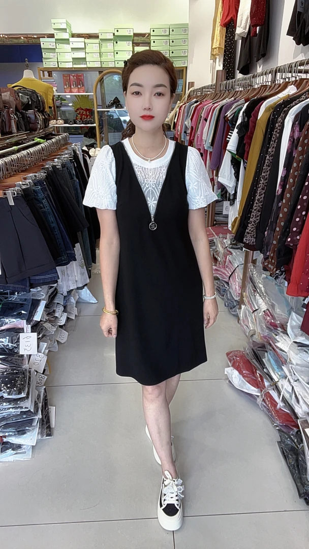 靓丽阁假两件连衣裙休闲显瘦