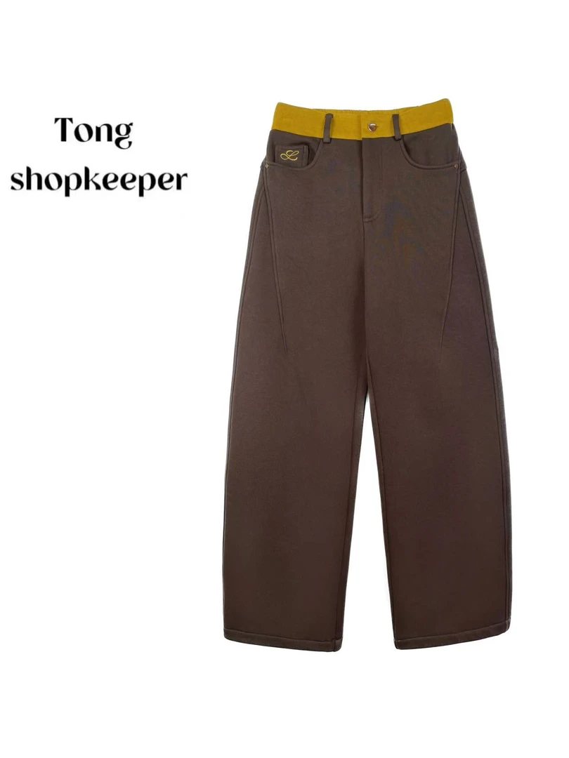 QJ/彤掌柜1683153 冬季26加绒版型设计LOGO厚实通勤阔腿休闲裤