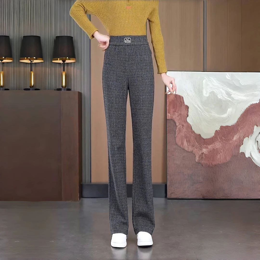 灰色毛呢微喇裤女2025春秋新款松紧高腰修身显瘦垂感休闲喇叭裤子