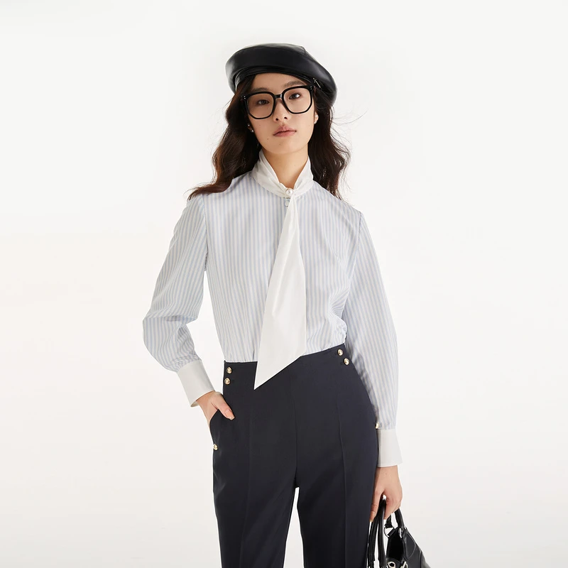 【小熊专属】OBEG欧碧倩撞色气质长袖通勤百搭女士衬衫50463525