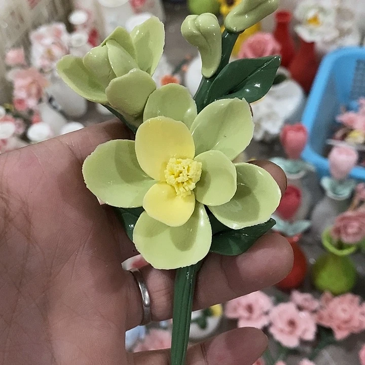 瓷片纯手工陶瓷花摆件瑕