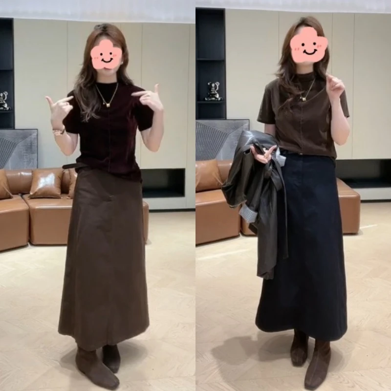 秋季韩版时尚半高领短袖T恤+高腰显瘦百搭半身裙LK2506175