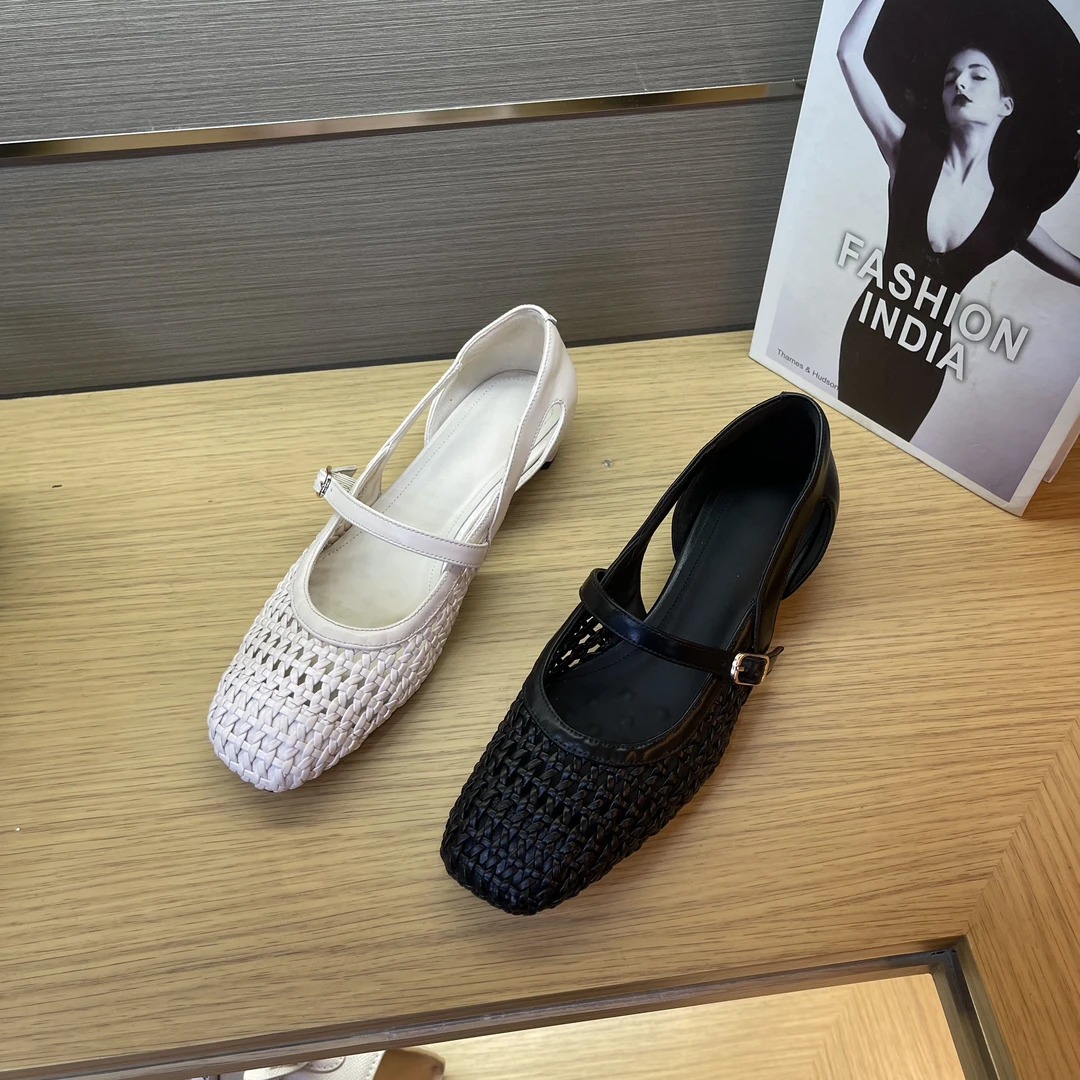 【XueEr】 3cm，622夏季新款防滑透气浅口编织单鞋圆头时尚百搭女鞋