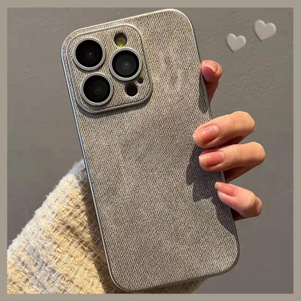 牛仔皮纹水泥灰适用苹果16手机壳iPhone15promax镜头膜14全包防摔