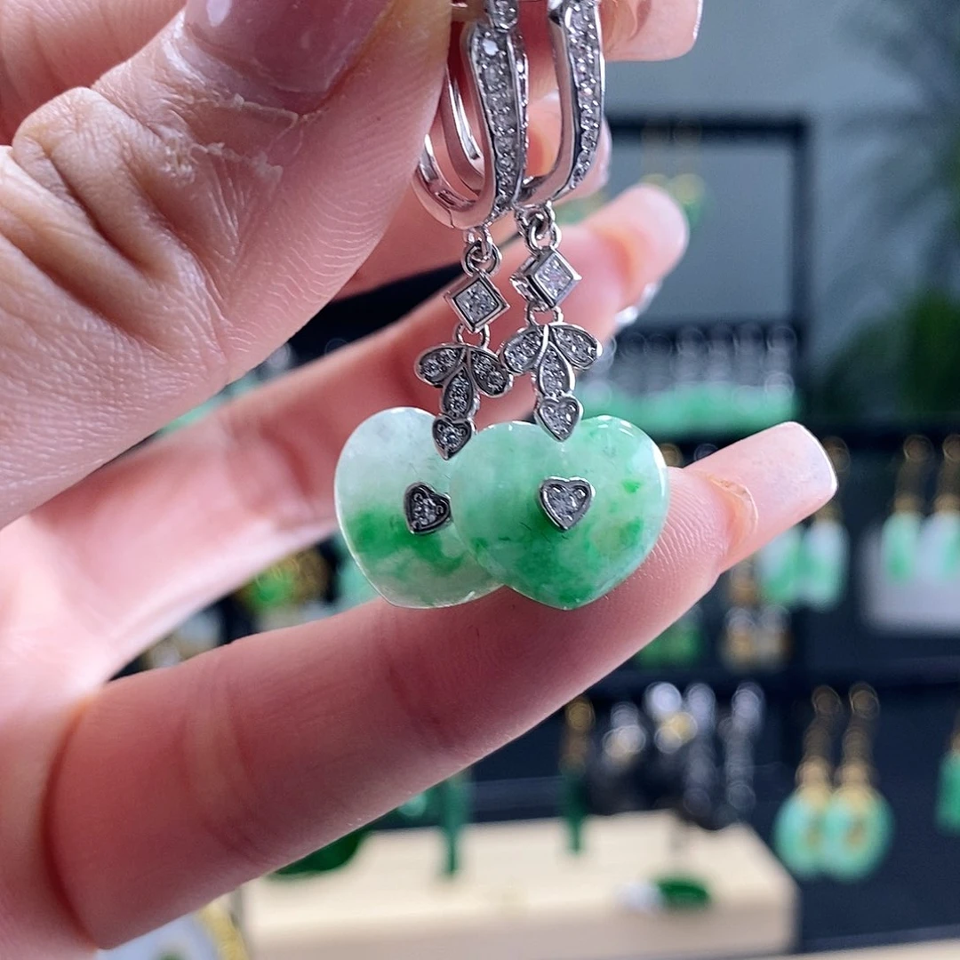 翡翠耳饰银S925镶嵌翡翠