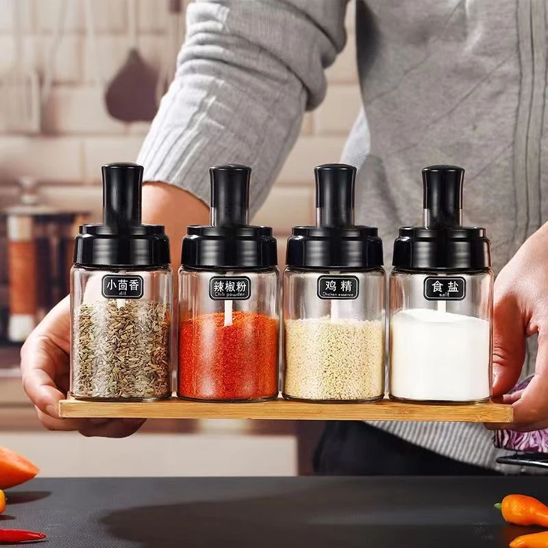 玻璃调味瓶勺盖一体佐料瓶防潮密封鸡精味精盐调料罐