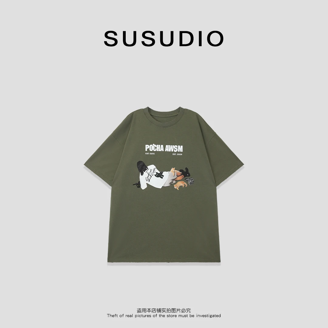 SUSUDIO 猫咪小窝 新款简约字母猫咪短袖T恤10033