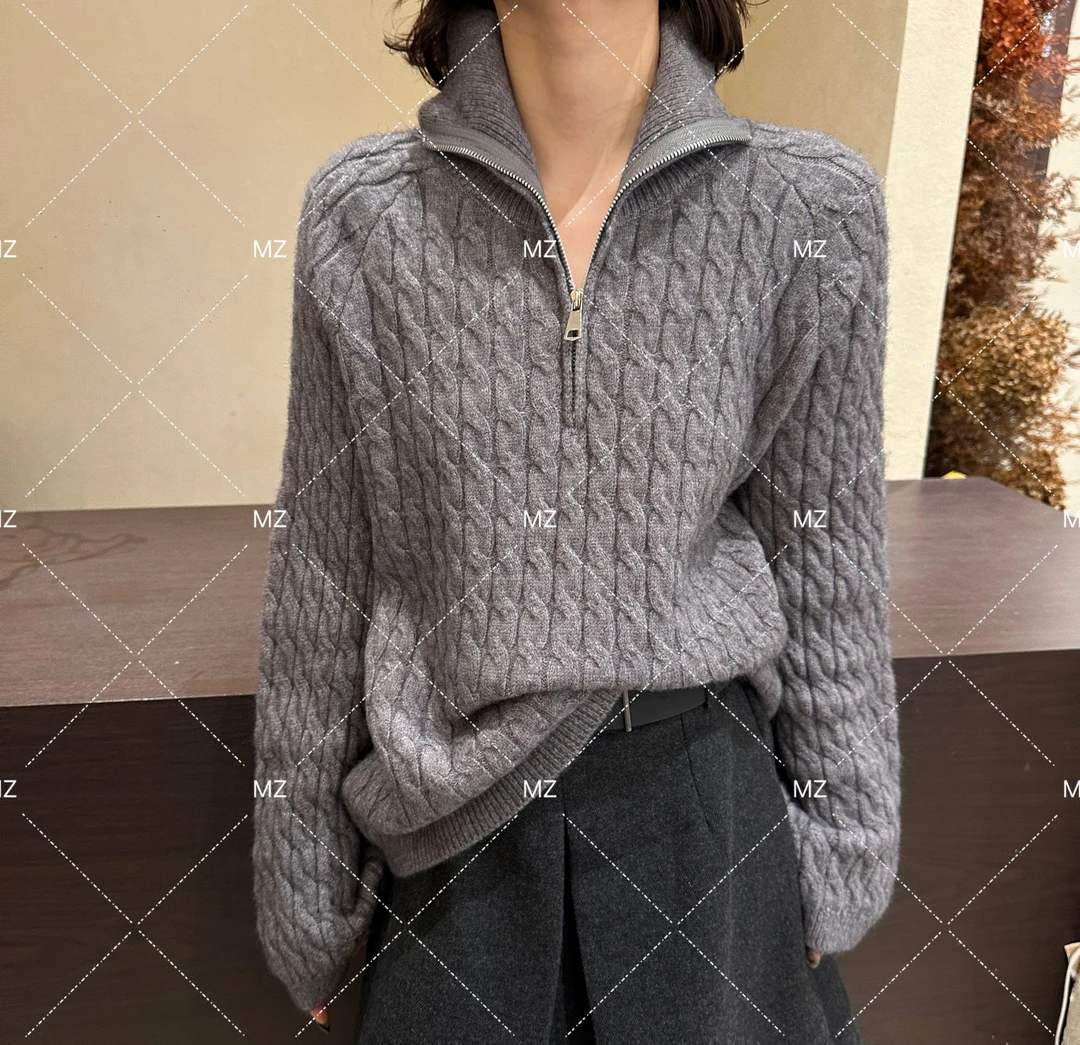 【格子家】高领套头显瘦半拉链长袖上衣B448