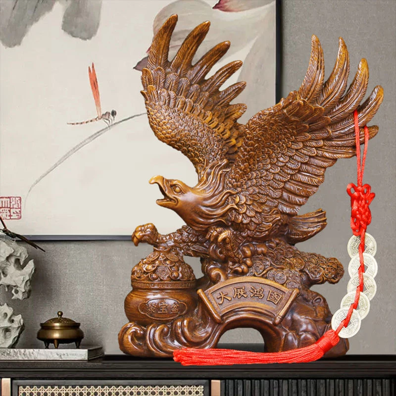 聚宝盆大展宏图老鹰摆件办公室工艺品家居电视柜家居饰品