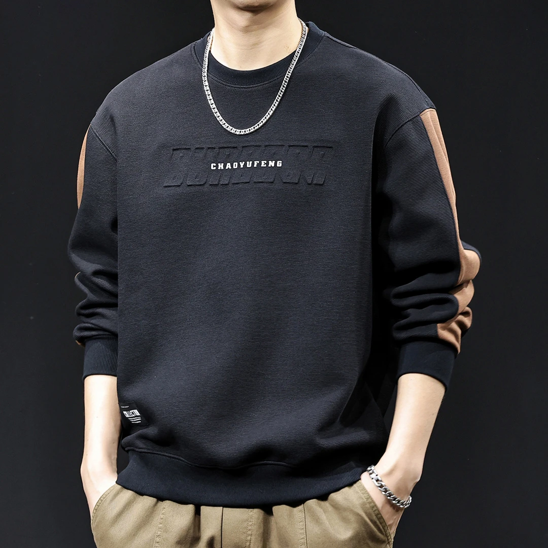 U&PURA纹理感钢印压花加绒卫衣男士秋冬季2025新款潮牌大码休闲