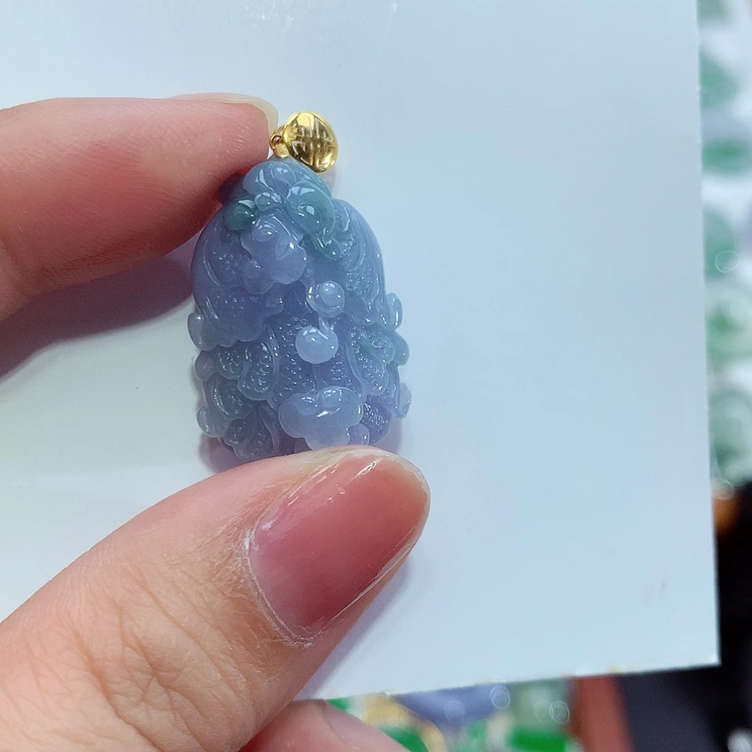 翡翠18K金镶嵌颈饰白菜，百财