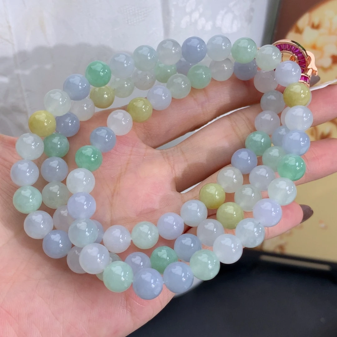 翡翠未镶嵌手串卡8胶润多宝项链