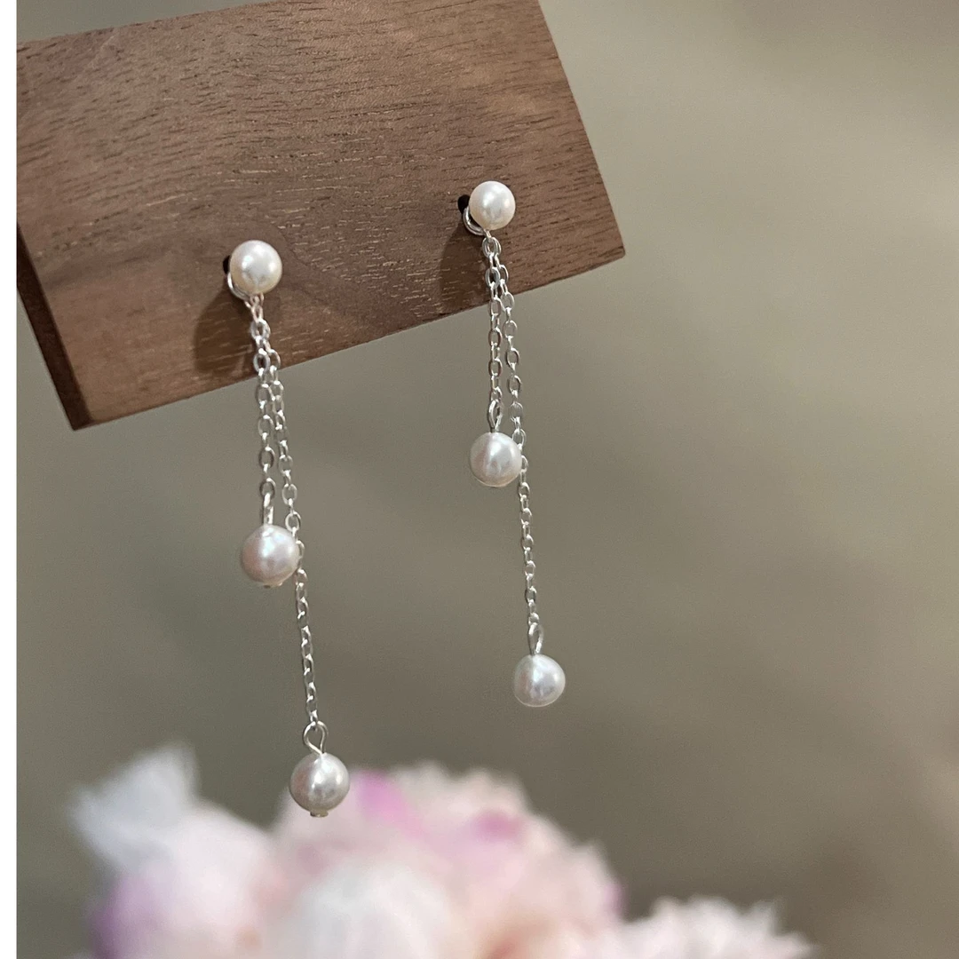 星露·S925满天星耳线法式天然珍珠一款多戴流苏高级百搭耳坠