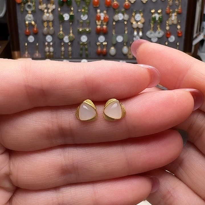 和田玉银S925镶嵌耳饰