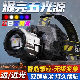 白激光头灯黄光白光紫光蓝光红光头戴式手电筒UV灯紫光灯3