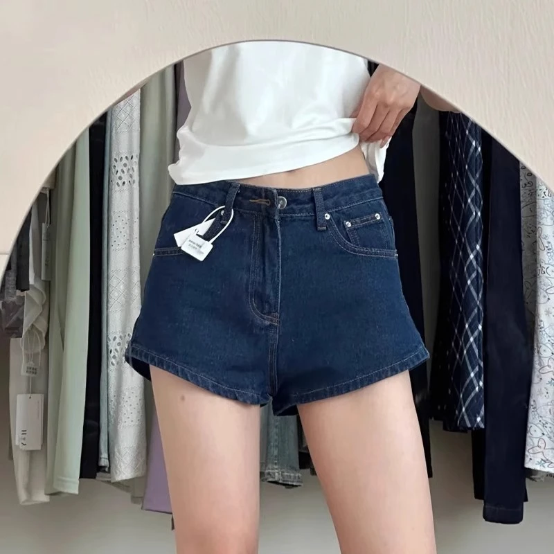 胖MM大码女装美式复古深蓝色牛仔裤2025新款高腰宽松短款阔腿裤潮