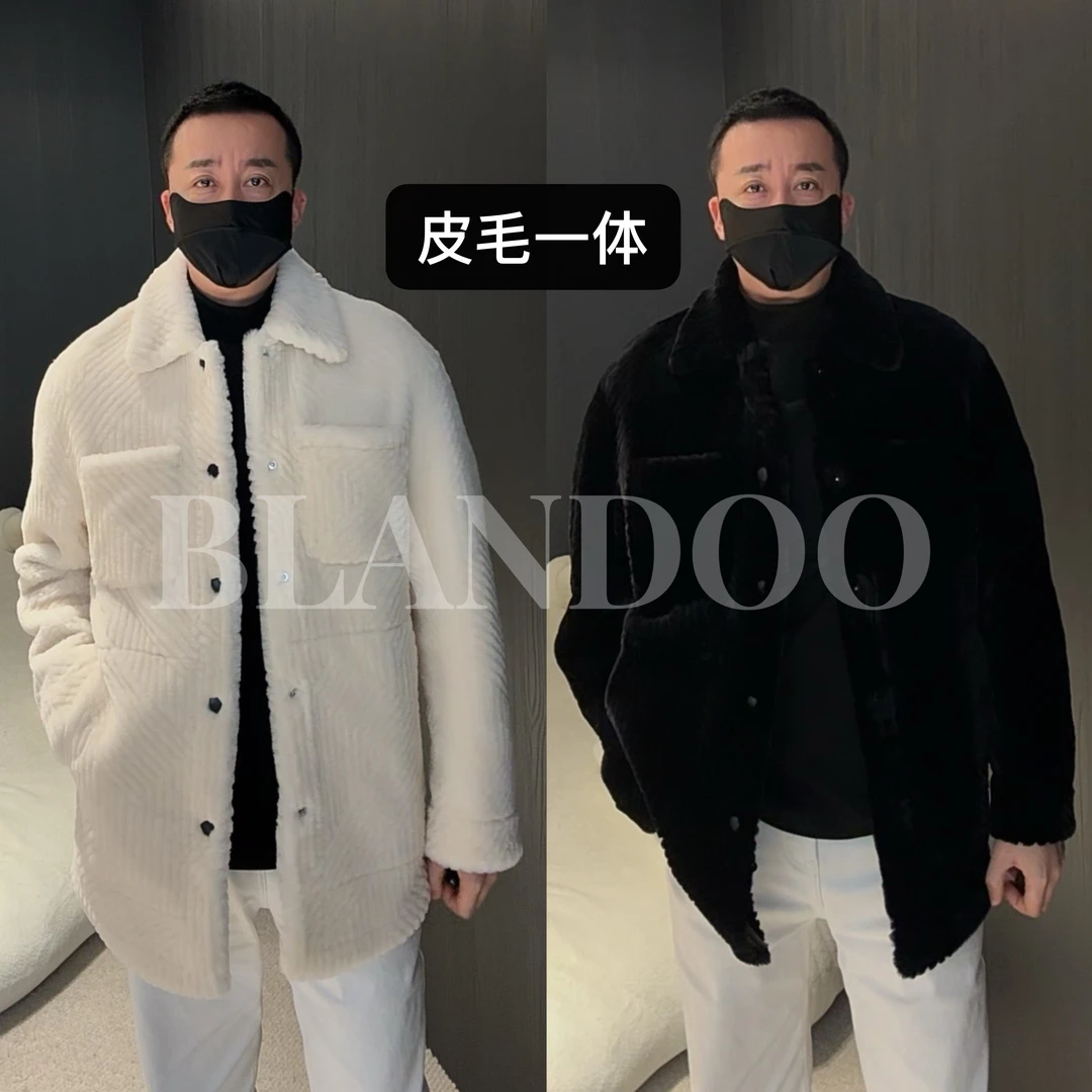 BLANDOO “奢华进阶” 男士轻奢高档翻领皮毛一体外套8BD8270