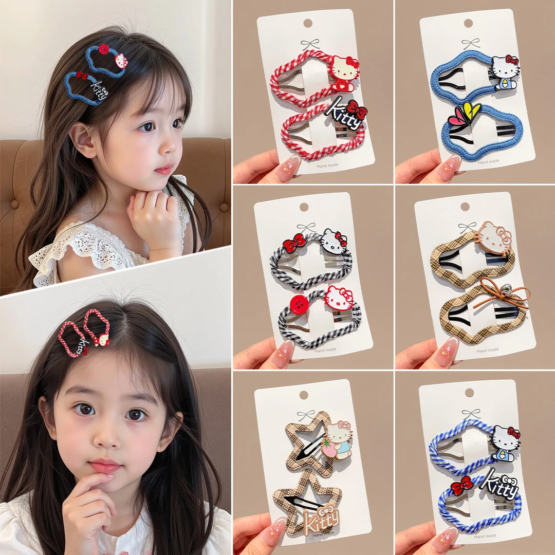 【格纹发夹】云朵发夹女童可爱kt猫碎发bb夹刘海夹子新款发卡掰掰夹