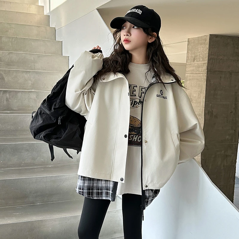 女童外套春装2025新款洋气中大儿童连帽上衣假两件韩版休闲冲锋衣