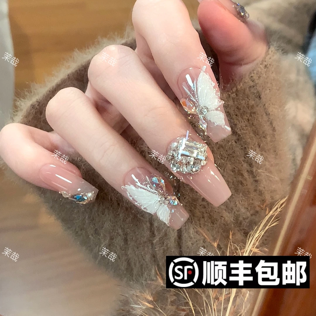 茉哉KK专属【施家全华钻/蝶影纱】纯手工定制拆卸穿戴甲A3299