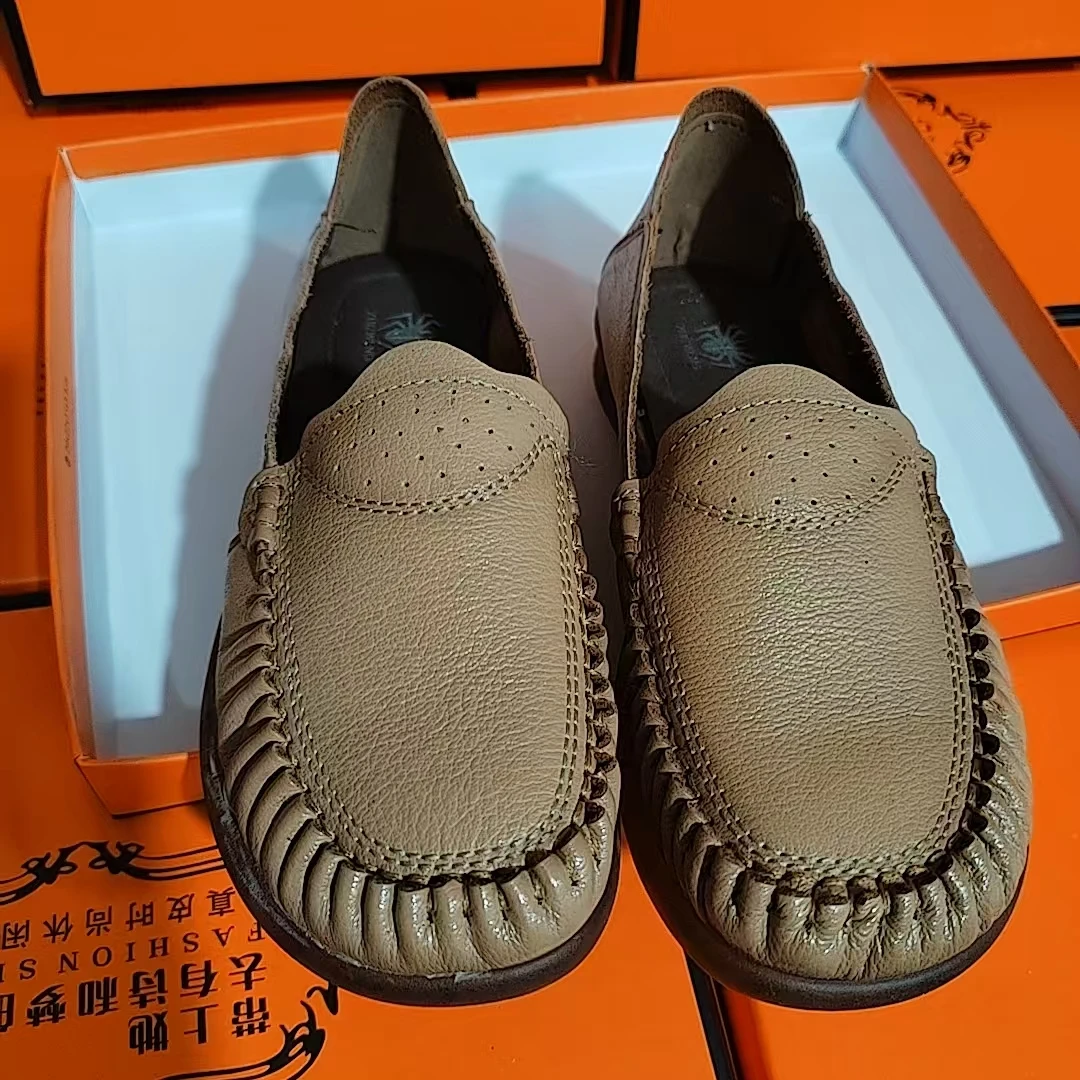 765-5杏色真皮镂空女单鞋断码清仓