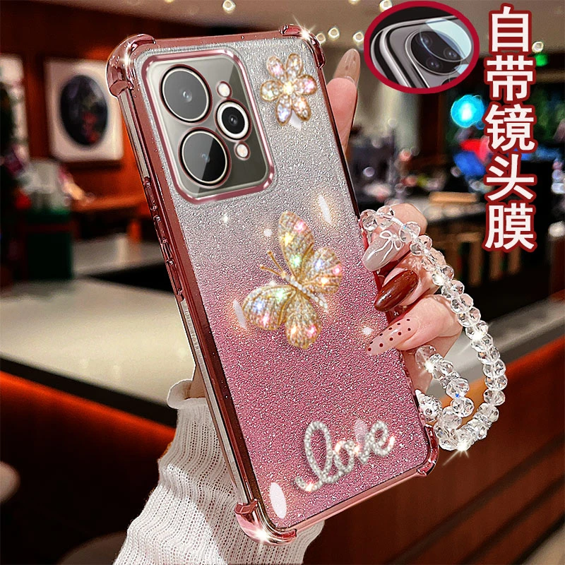 适用Realme真我15pro手机壳RMX5107镜头全包5G镶钻气囊防摔套女款