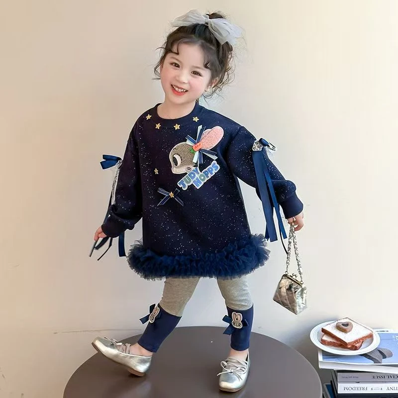 2025新款女童春秋季时髦网纱公主裙子中小儿童宝宝连衣裙套装秋装