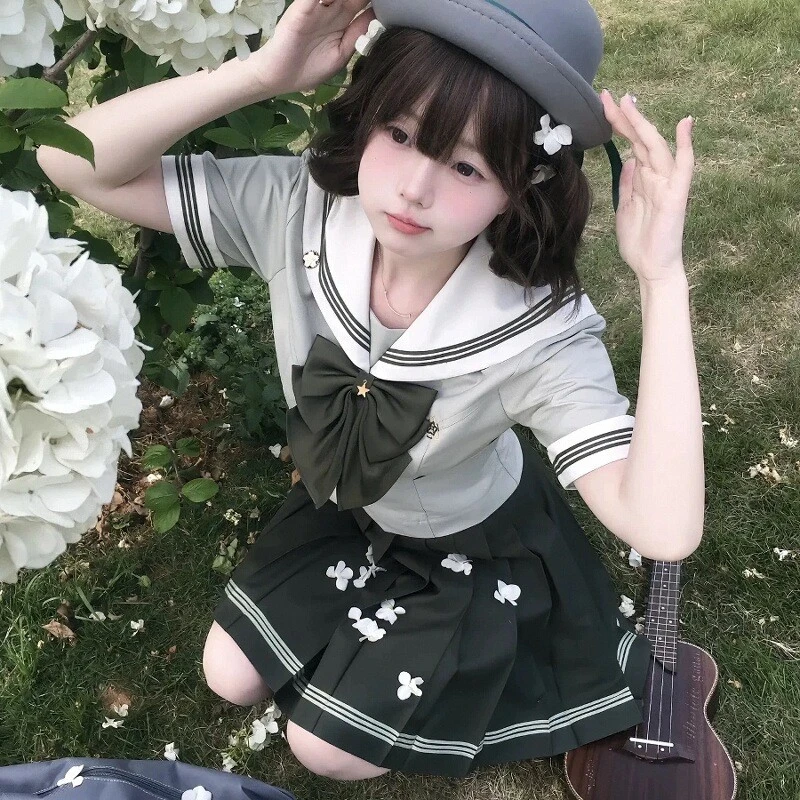 日系学院风JK制服套装正版原创星岛高收腰水手服女短袖中间服上衣