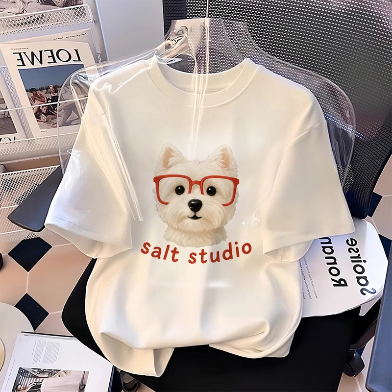 女童夏季短袖2025新款中大童纯棉白色T恤圆领青少年宽松百搭上衣