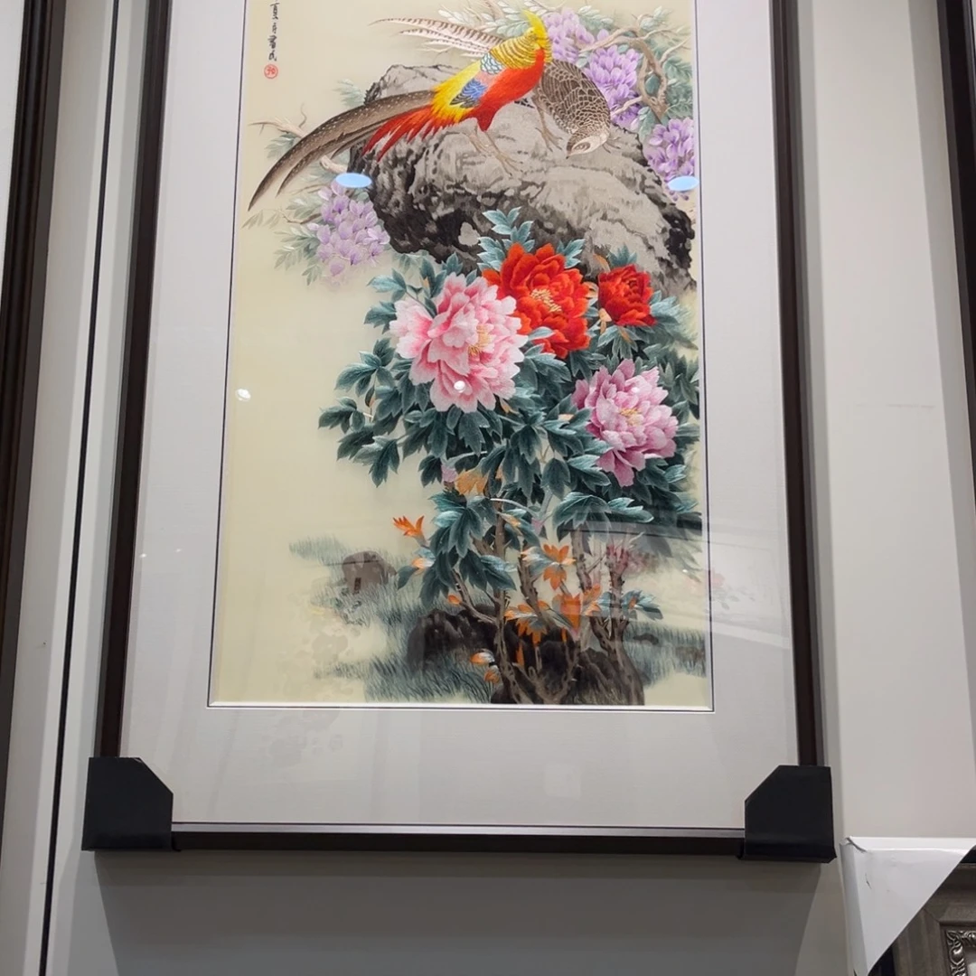 刺绣花鸟画心50*100成品