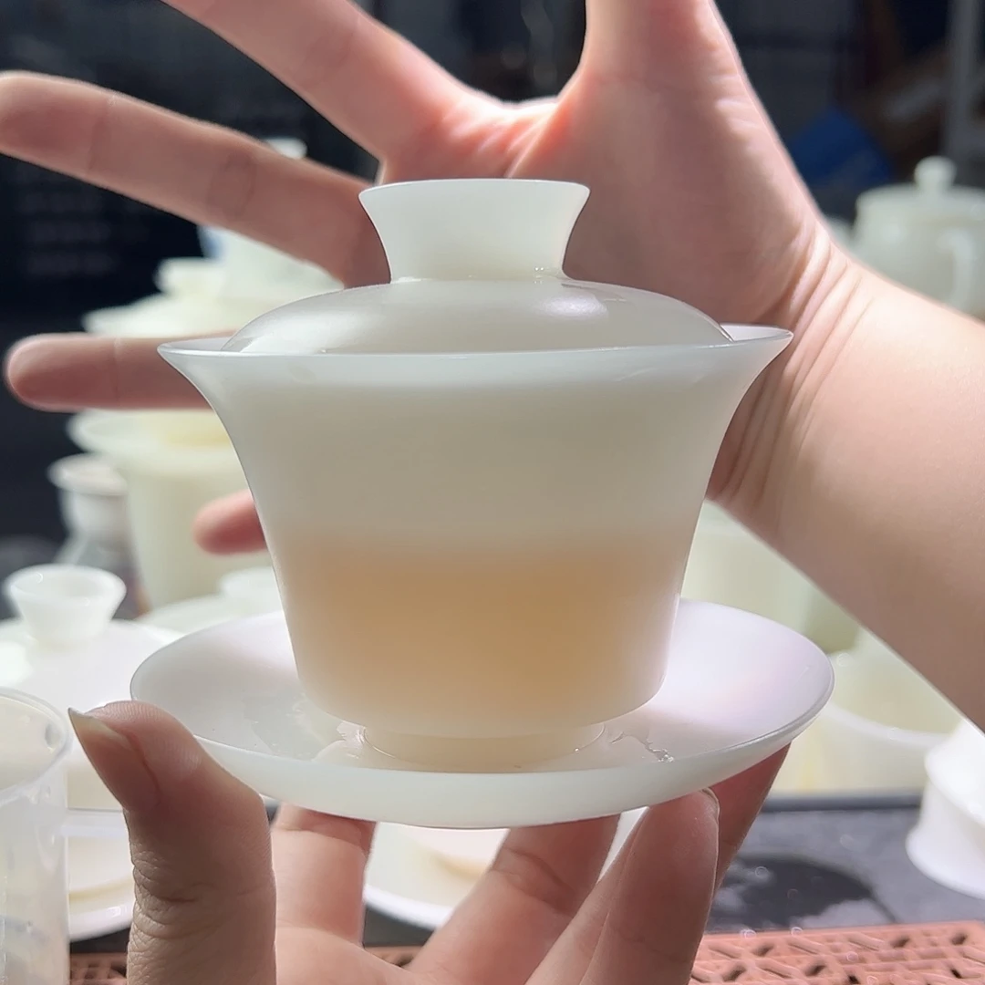 素烧薄胎璞玉陶瓷马蹄盖碗180ml圆钮帽