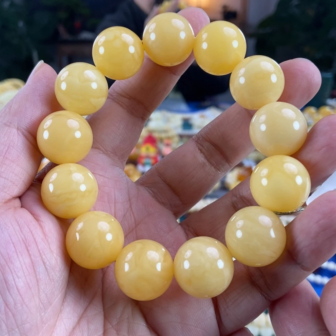 琥珀未镶嵌珠宝奇石18白花蜡手串47.43