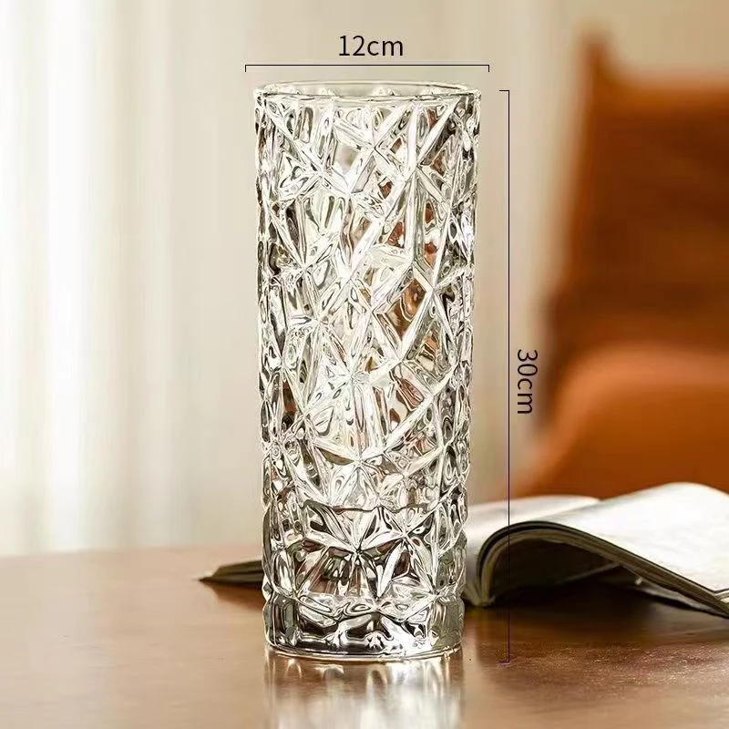 席淼【30cm高洛神玻璃花瓶冰草纹】水养富贵竹玫瑰百合客厅插花摆件