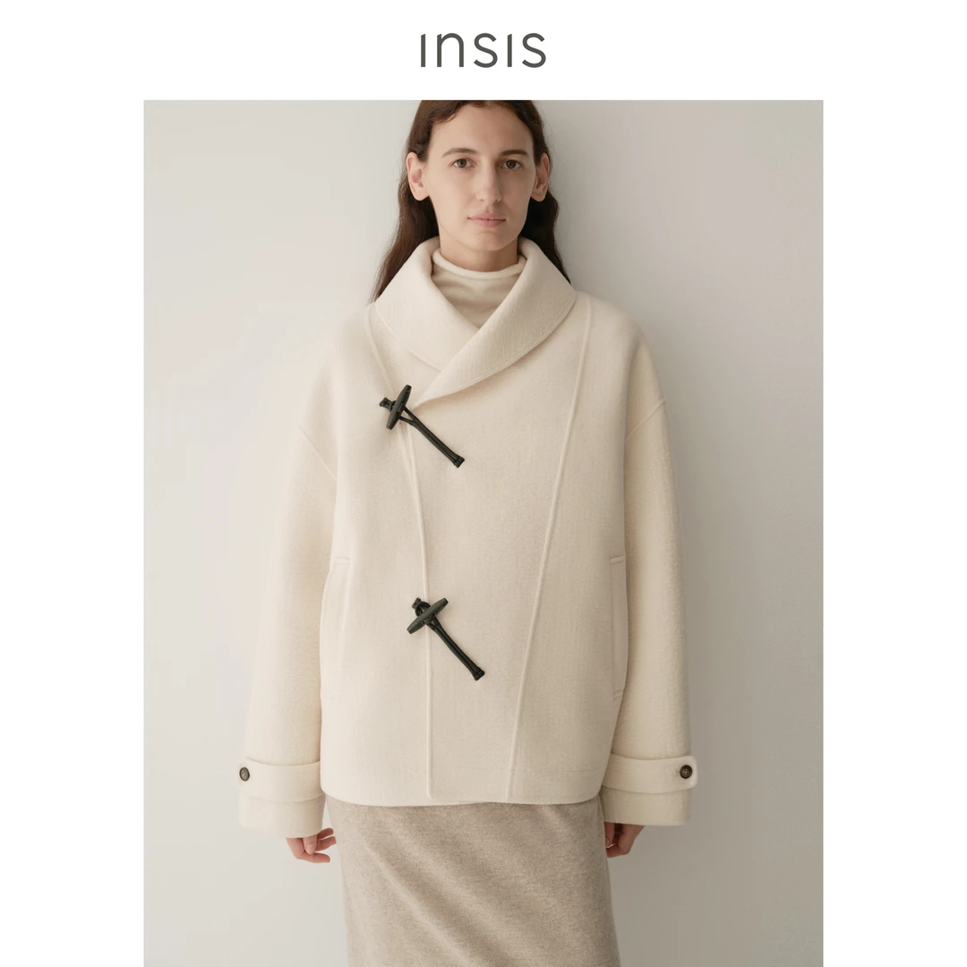 INSISFEMME翻领短款百搭毛呢秋冬短外套大衣女FN25423016