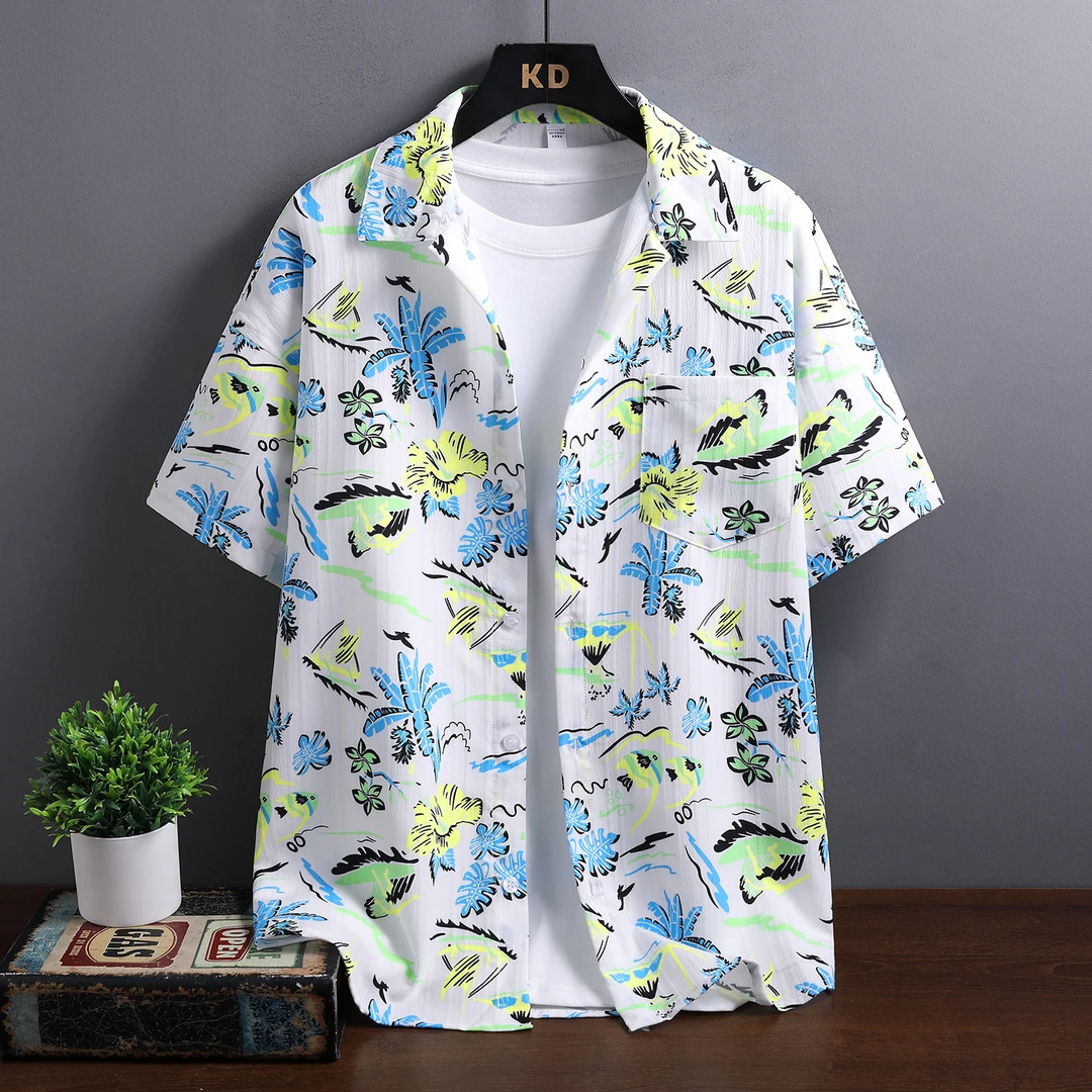 碎花满印短袖衬衫男生夏季新款宽松潮牌休闲潮流帅气外搭半袖上衣