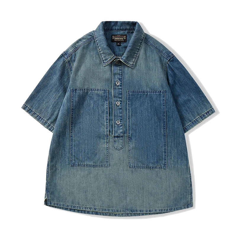 美式经典复古牛仔T恤男短袖阿美咔叽重磅西部牛仔休闲大码轻薄