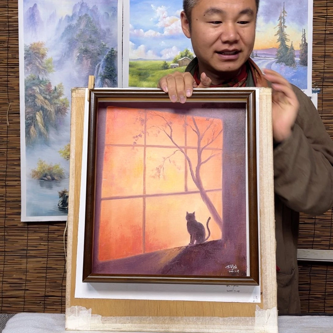 油画行路人小院绘画作品竞拍
