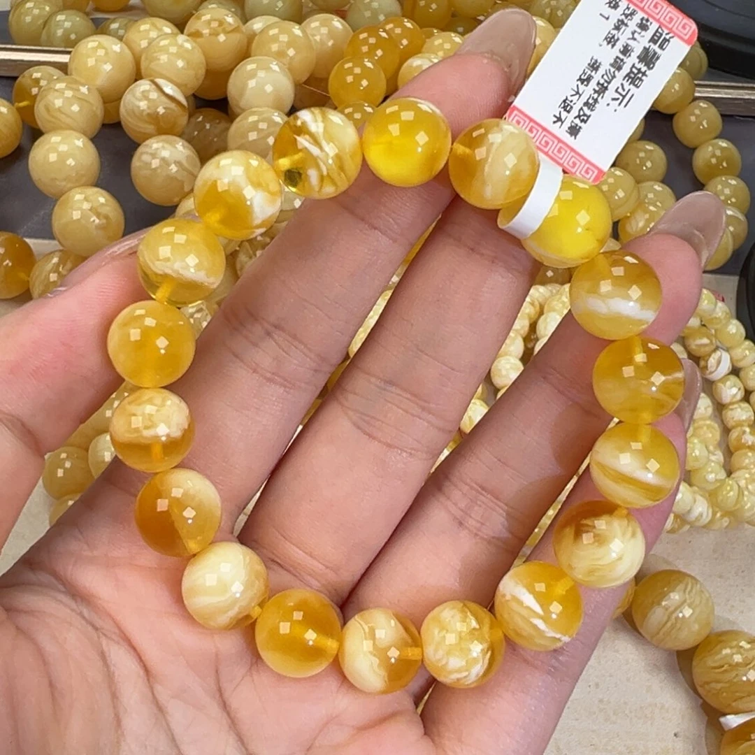 琥珀未镶嵌手链14.3金瓷白
