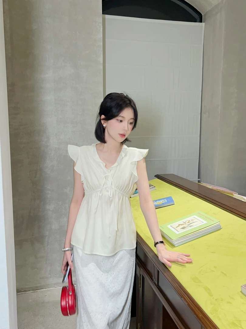 【芝士cheese】清冷系学姐立体花边设计感衬衫夏季小衫收腰显瘦好穿