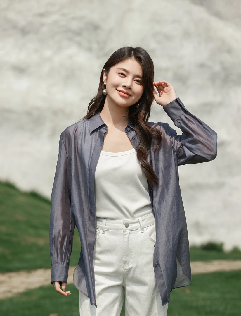 春季翻领夏季单排多扣春做旧衬衫女士春夏薄款轻薄宽松时尚