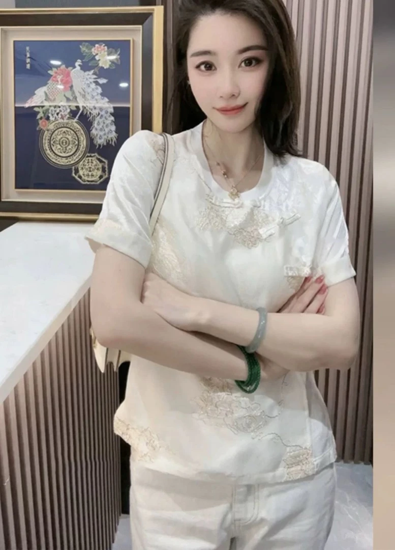 【祥云短袖】新中式国风重工刺绣短袖T恤女夏时尚百搭半袖上衣潮