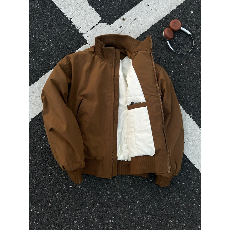 棕色美式飞行夹克棉服男冬季短款cleanfit立领棉衣美拉德穿搭外套