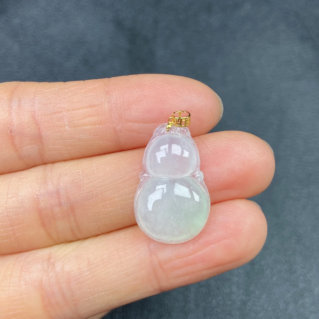18k扣头冰透精美葫芦吊坠缅甸天然翡翠a货22.3×14×4.5mm