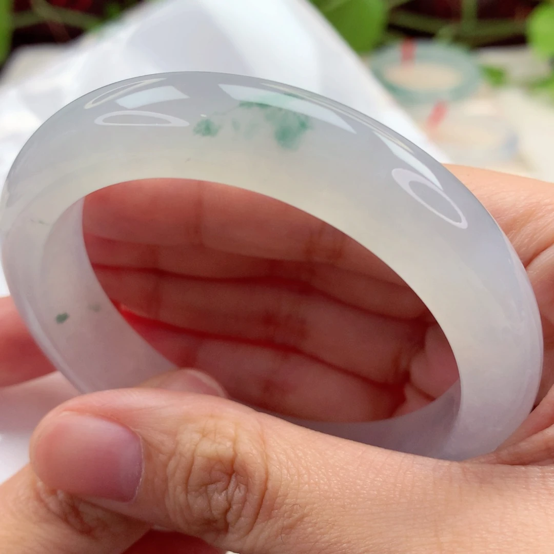 未镶嵌手镯翡翠57.2白冰一抹绿花 小万战斗机 喵喵