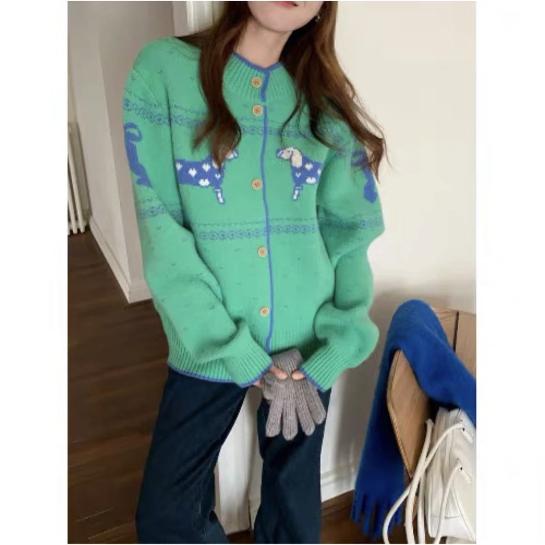 【爱心波点】减龄软糯慵懒风休闲甜美狗狗针织开衫毛衣.Y631