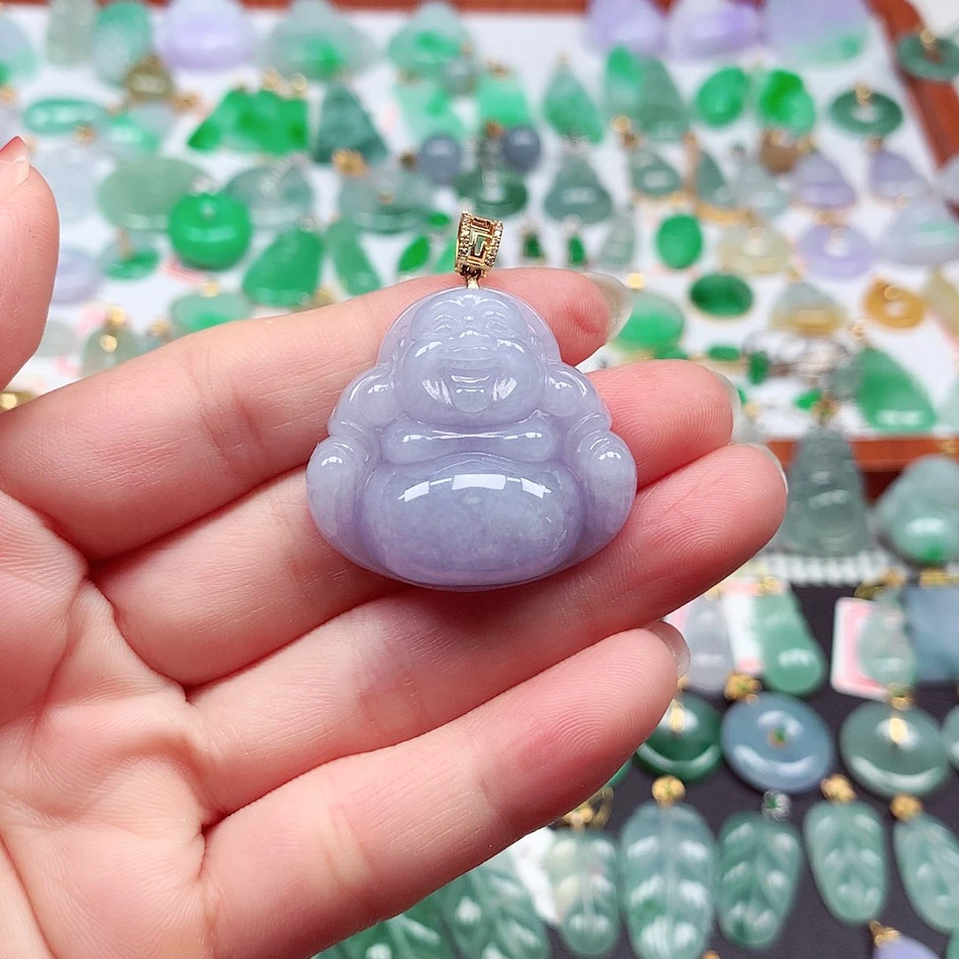 翡翠18K金镶嵌颈饰天然翡翠A货