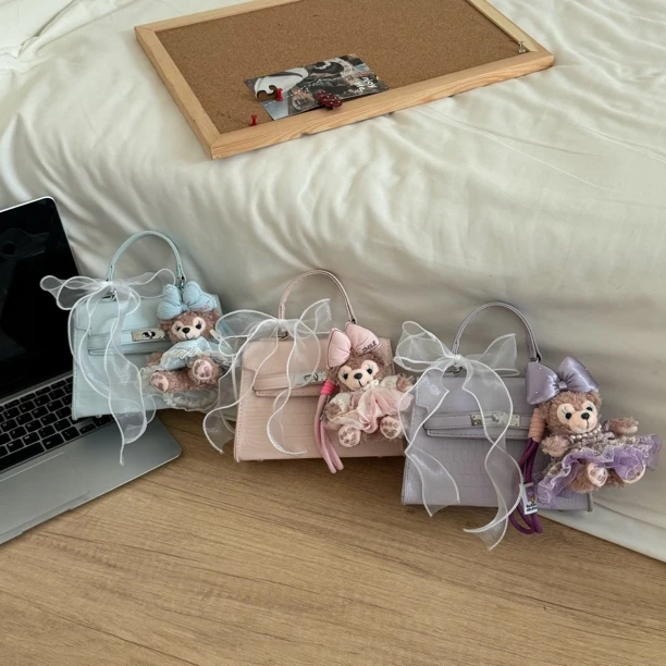 高极温柔ins石头纹手提斜挎凯莉包【带丝带】