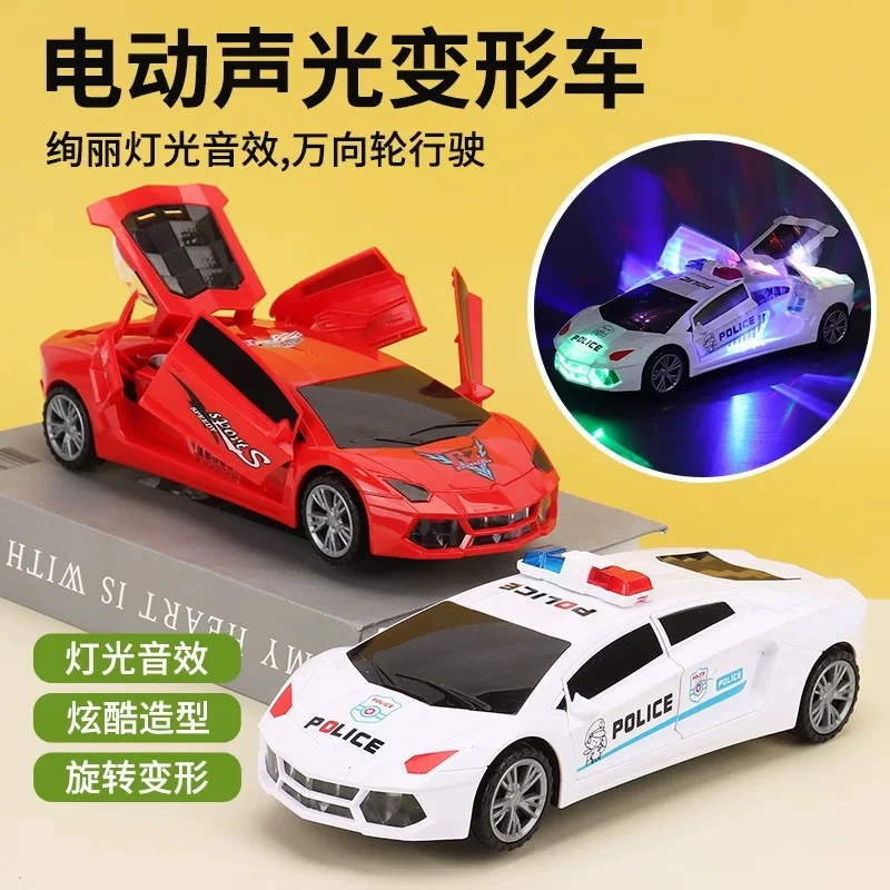 热卖新款电动警车玩具万向炫彩灯光音乐360度旋转5开门警车玩具
