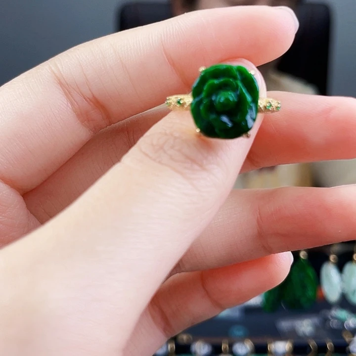 翡翠戒指银S925镶嵌饰品